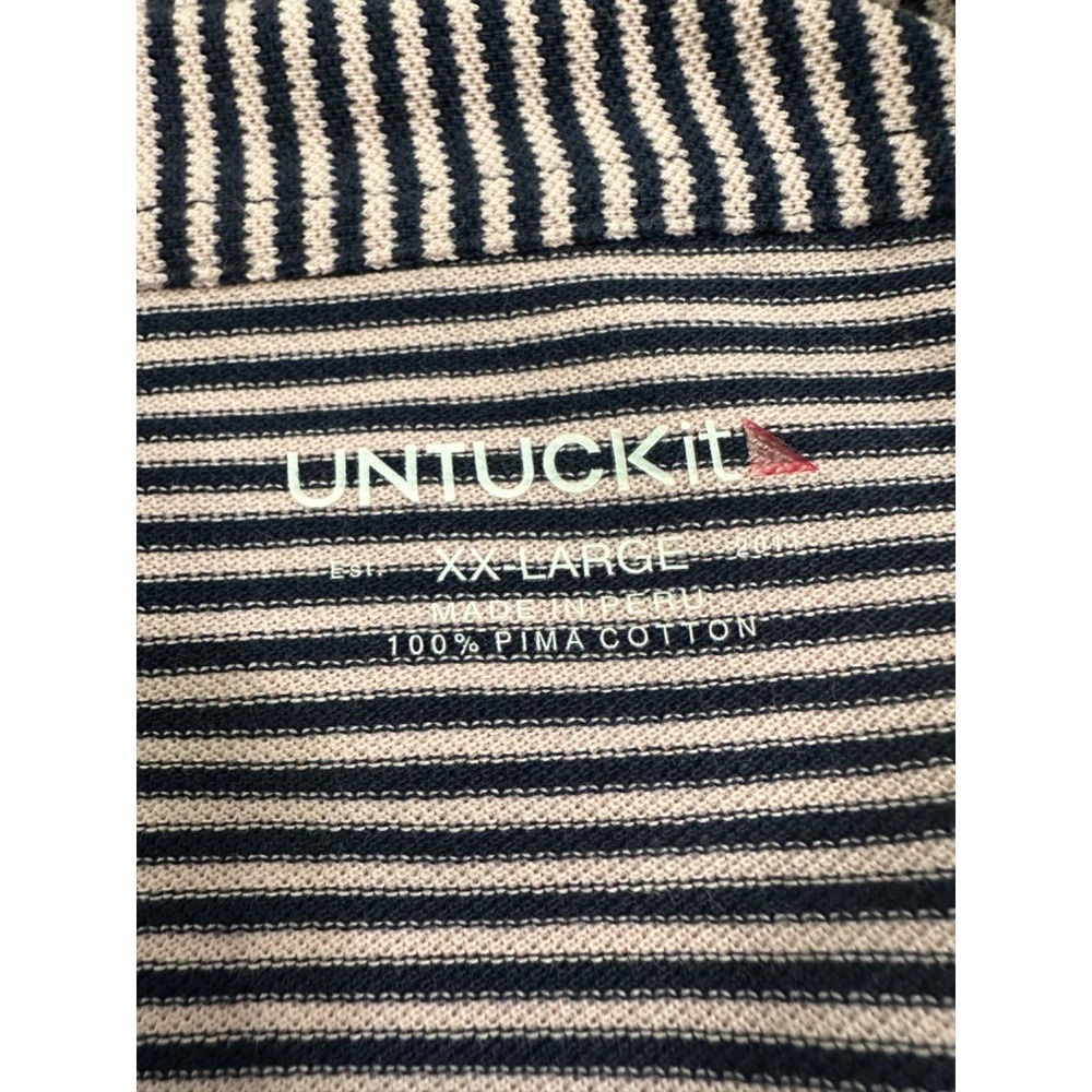 UNTUCKit Shirt‎ Mens XXL Navy And Pink Shortsleeve 100% Pima Cotton Polo - Picture 7 of 8